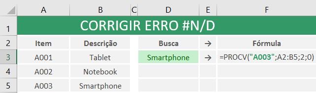 Excel #N/D como corrigir o erro?