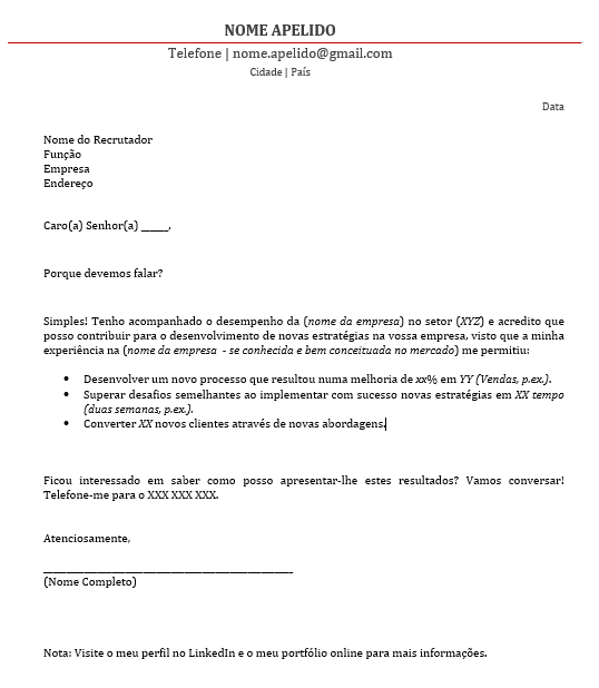 Exemplo de Carta Procura de Emprego