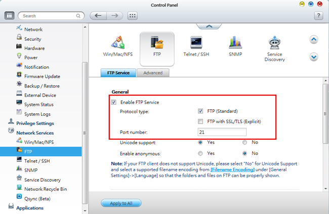 QNAP Acesso FTP